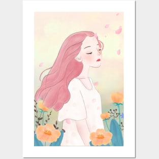 Beautiful Lady With Flowers Posters and Art